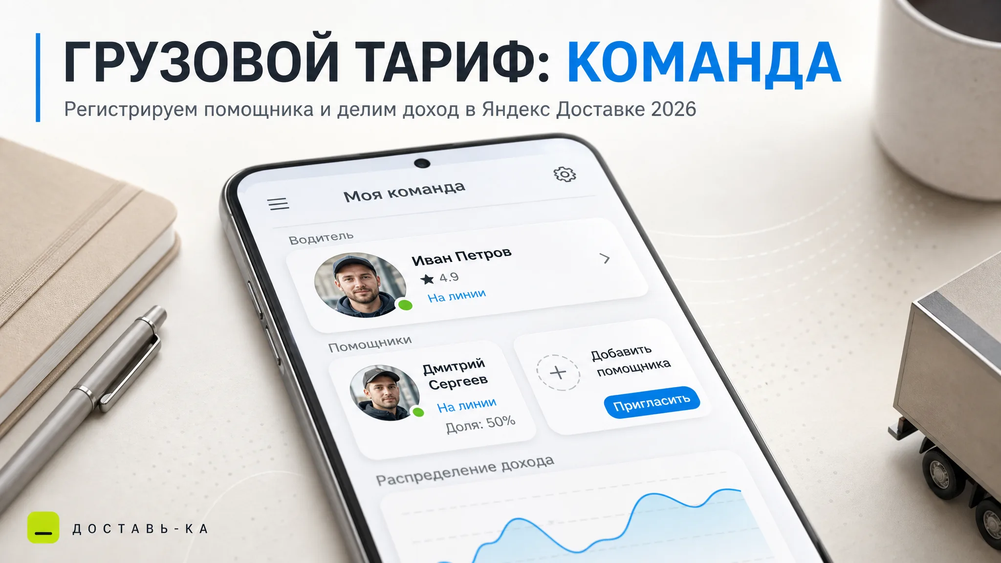 Работа вдвоем на грузовом тарифе: как зарегистрировать помощника и делить доход в 2026 году