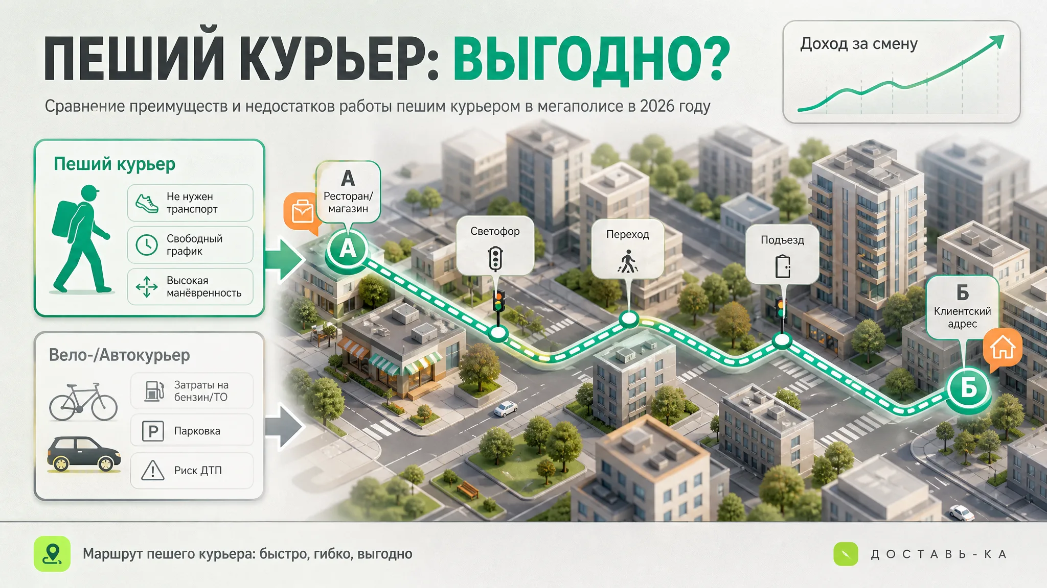 Пеший курьер в миллионнике: почему быть выгоднее в 2026 году