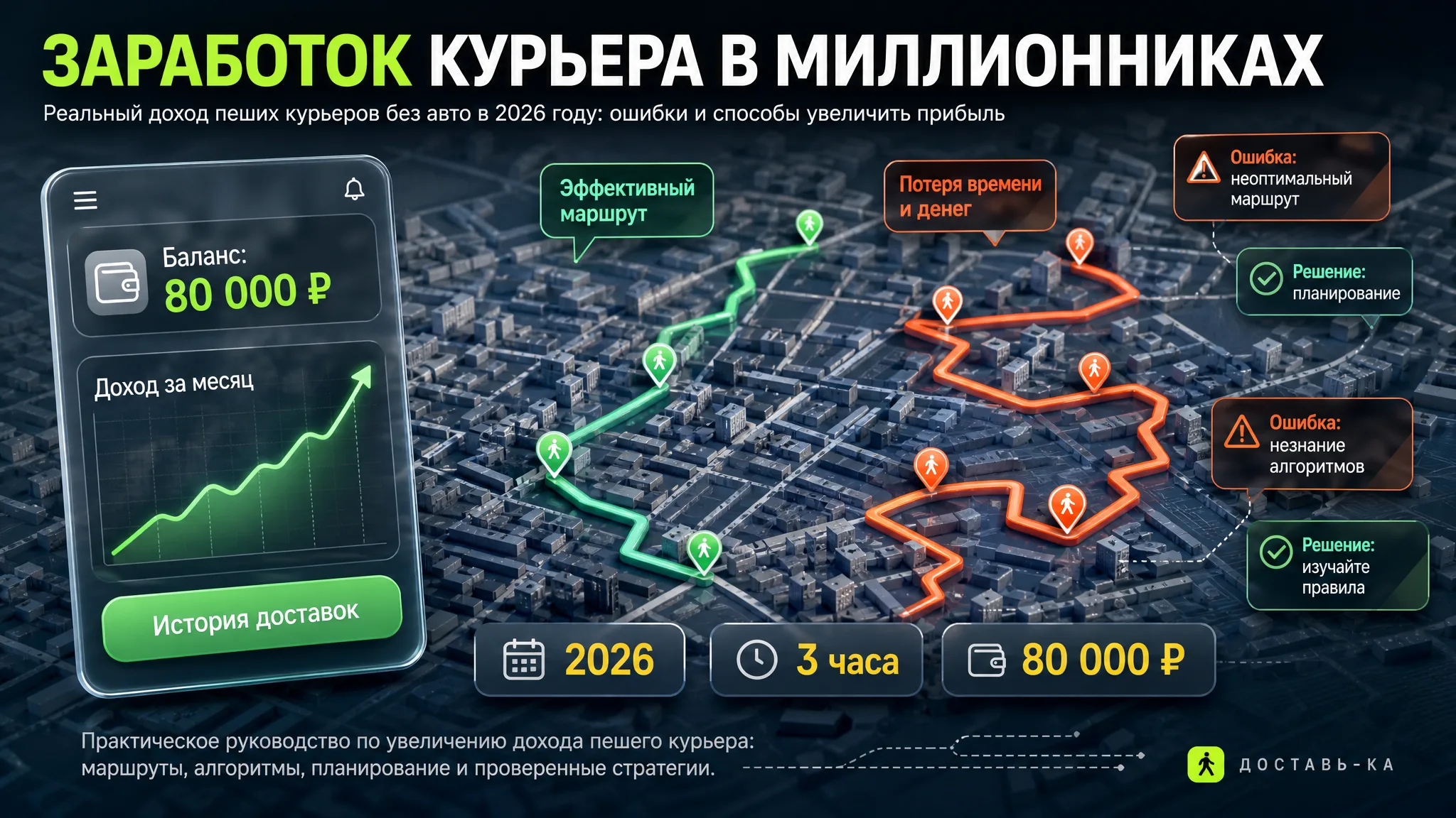 Заработок курьера в городах-миллионниках без авто — ошибки и возможности в 2026 году