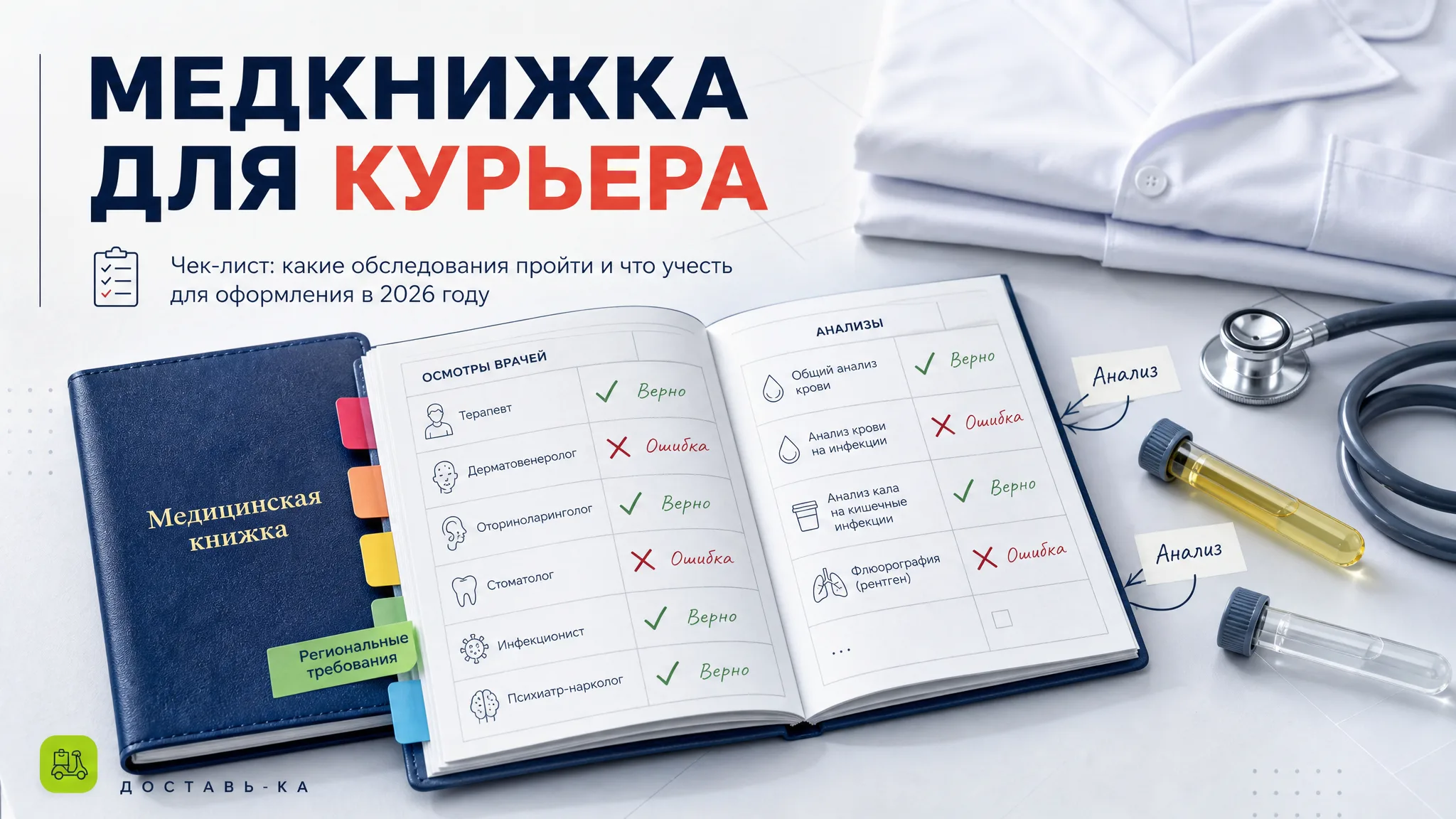 Медкнижка для курьера: каких врачей проходить и что сдавать в 2026 году