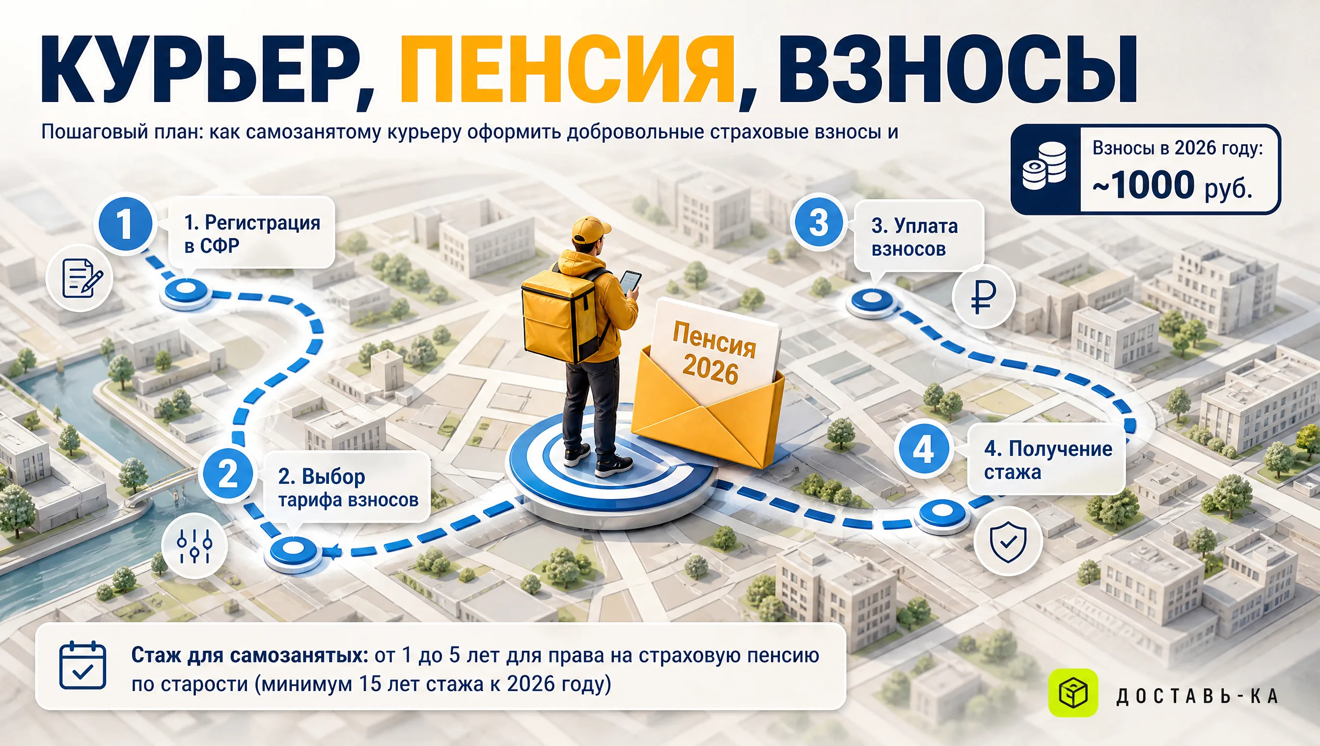 Самозанятость курьера: страховые взносы и пенсия в 2026 году