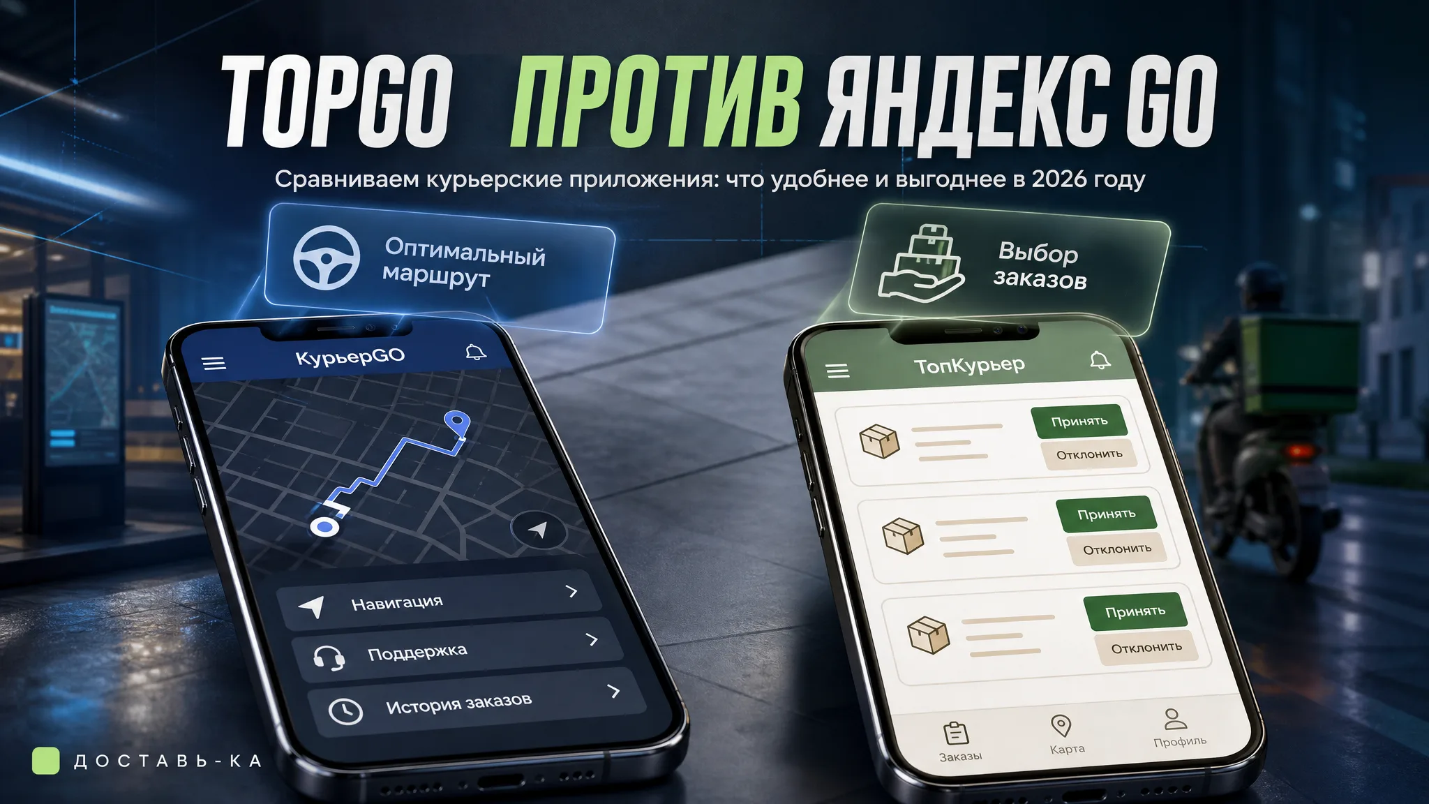 Сравнение мобильных приложений TopGo и Яндекс Go для курьера в 2026 году