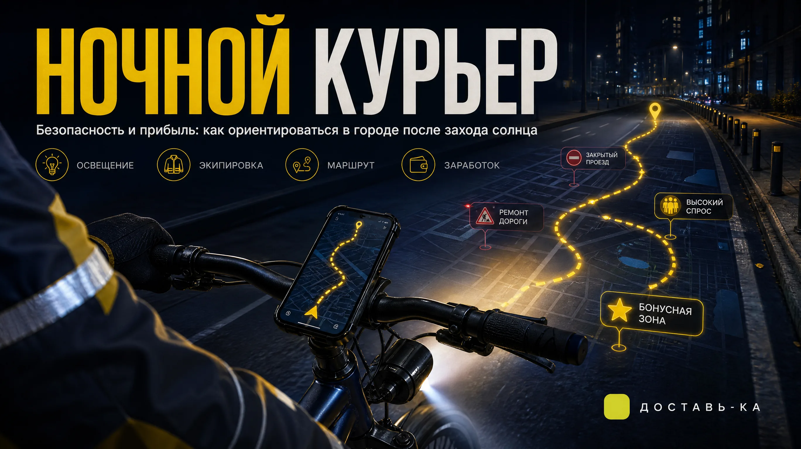 Велокурьер ночью безопасность 2026: полный гид по заработку и защите