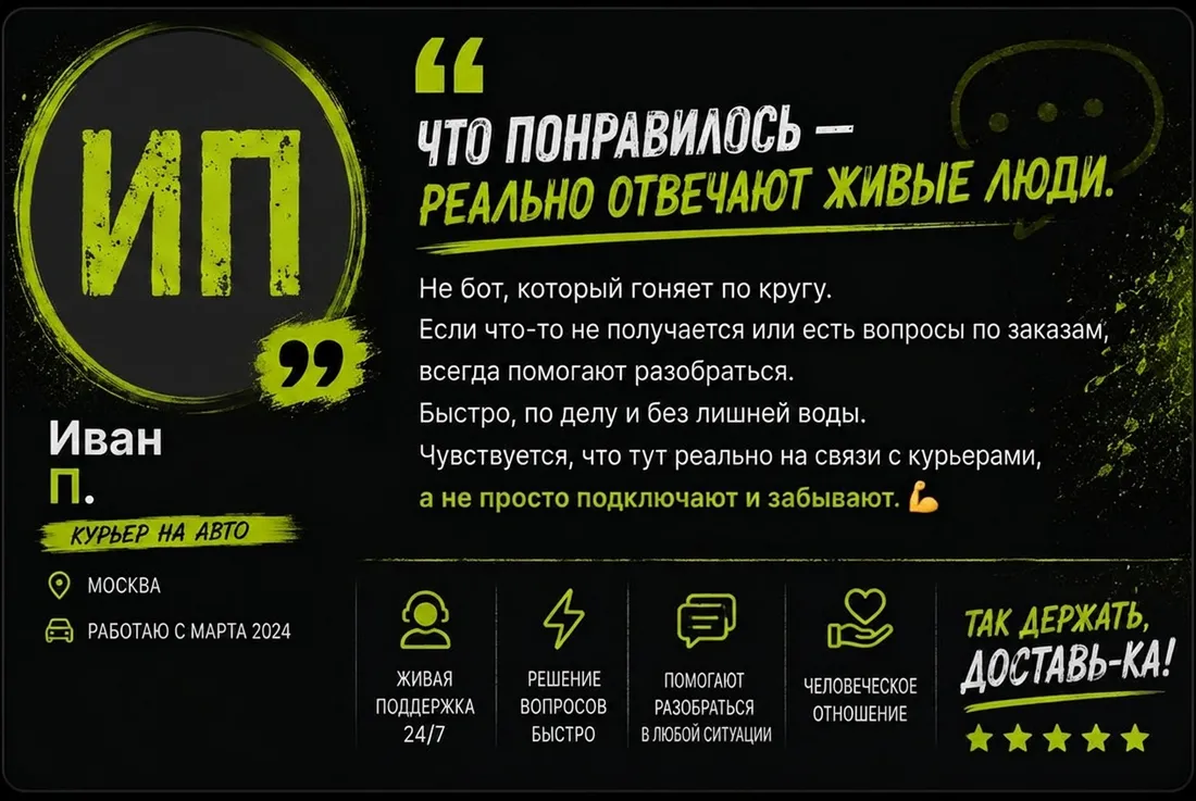 Отзыв курьера: Иван П. — «Реально отвечают живые люди»